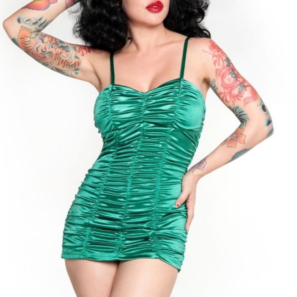 FOREST green Pinup Girl Clothing Marilyn Swimsuit— size L— excellent condition